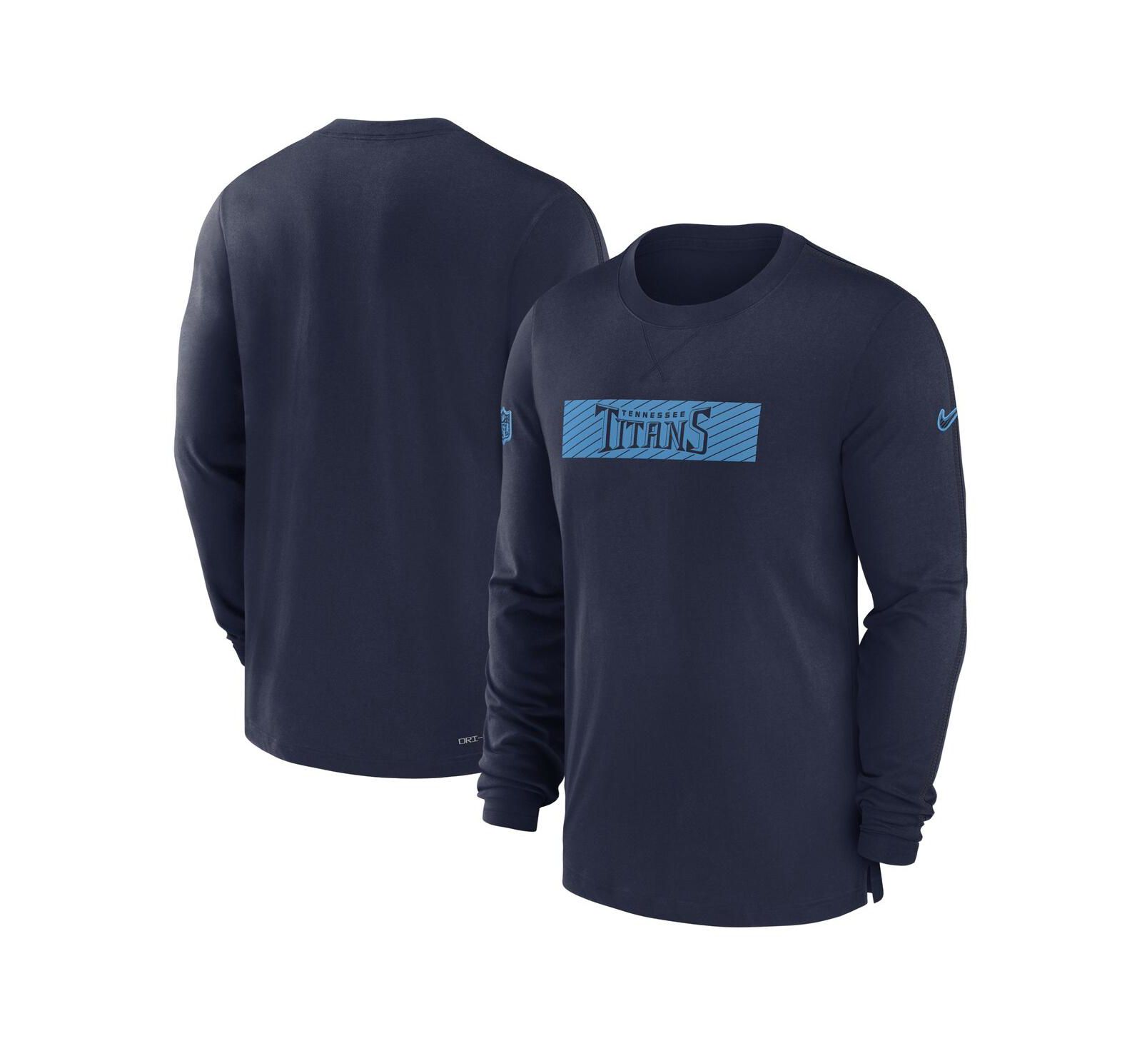 Мужская футболка Nike Navy Tennessee Titans Sideline Player Performance Long Sleeve