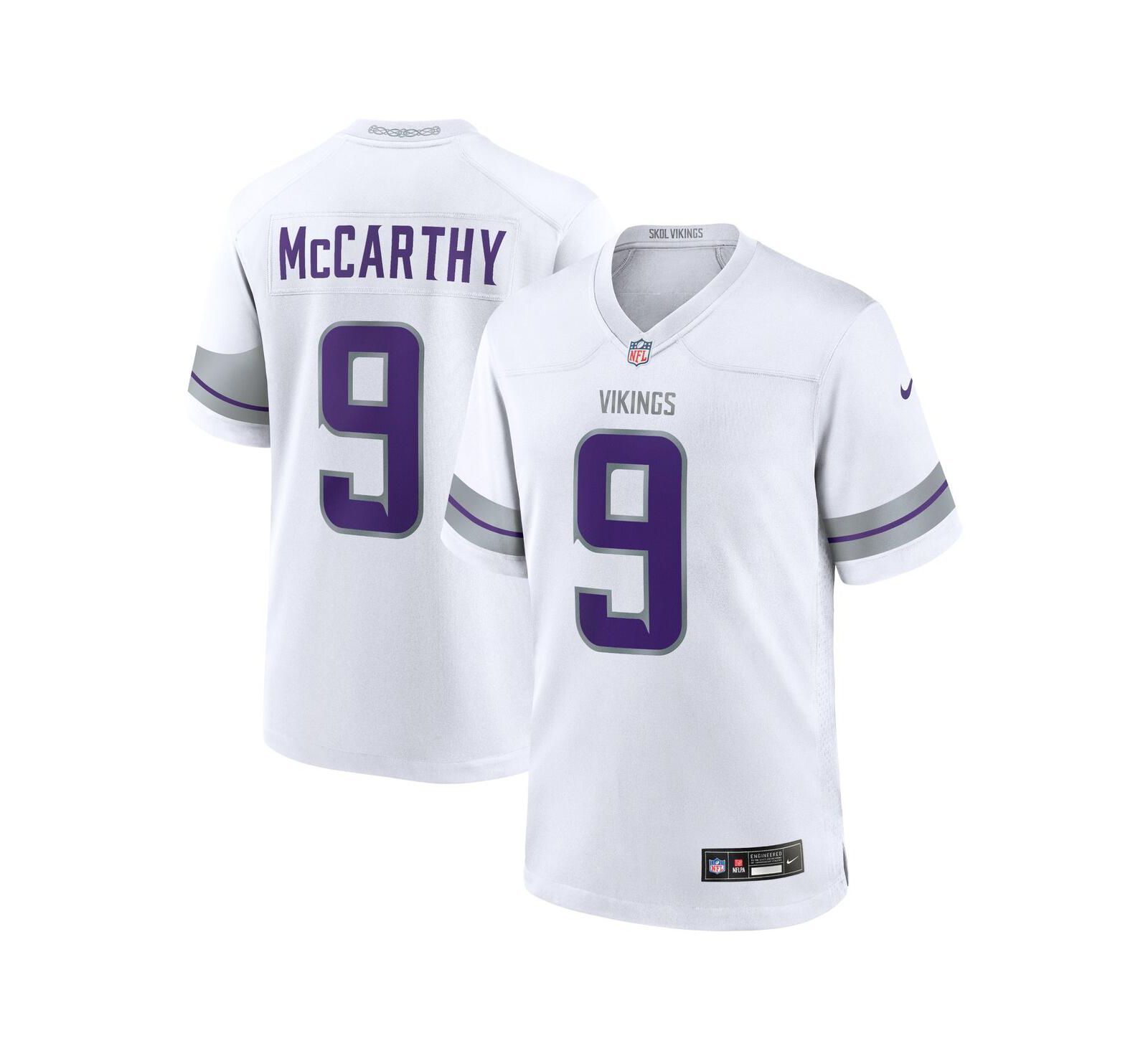 Nike J.J. McCarthy White Minnesota Vikings Alternate Game Player Jersey для мальчиков и девочек