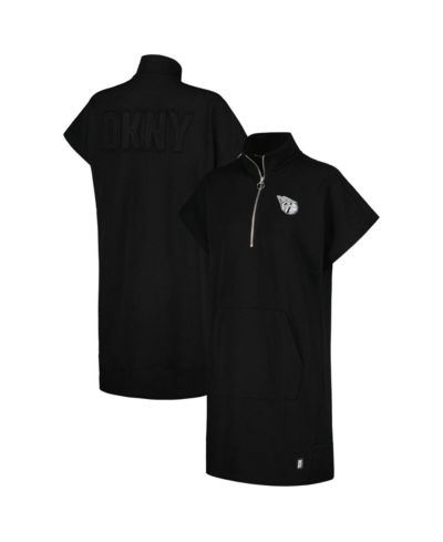 DKNY Women's Black Cleveland Guardians Emily Quarter-Zip Sneaker Dress