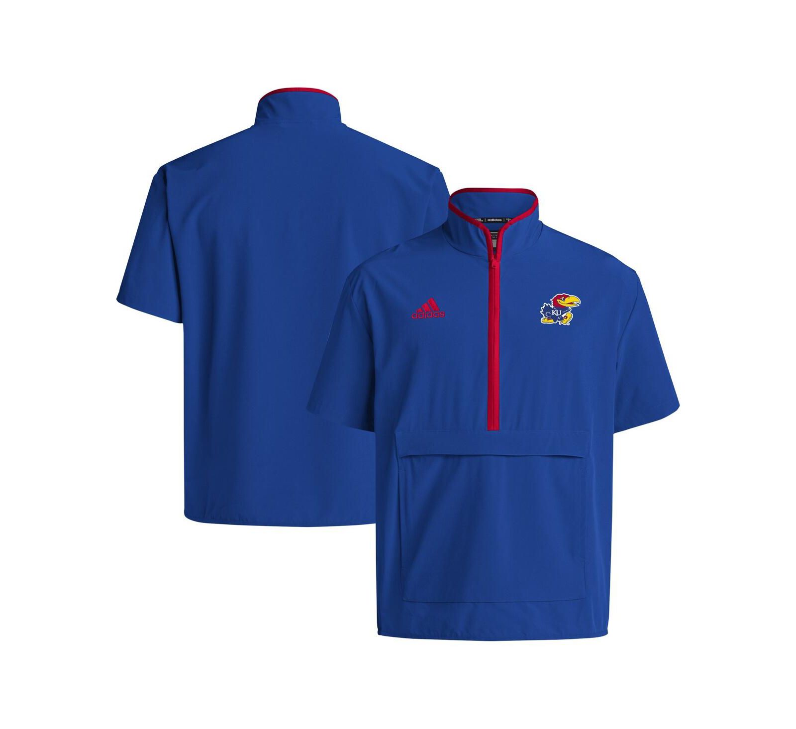 Adidas Men's Royal Kansas Jayhawks Coaches Sideline Half-Zip Short Sleeve Jacket