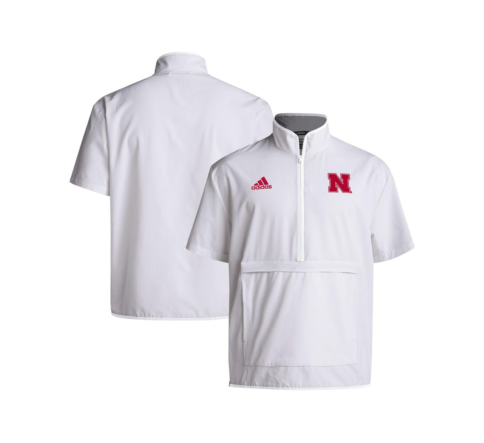 Adidas Men's White Nebraska Huskers Coaches Sideline Half-Zip Short Sleeve Jacket
