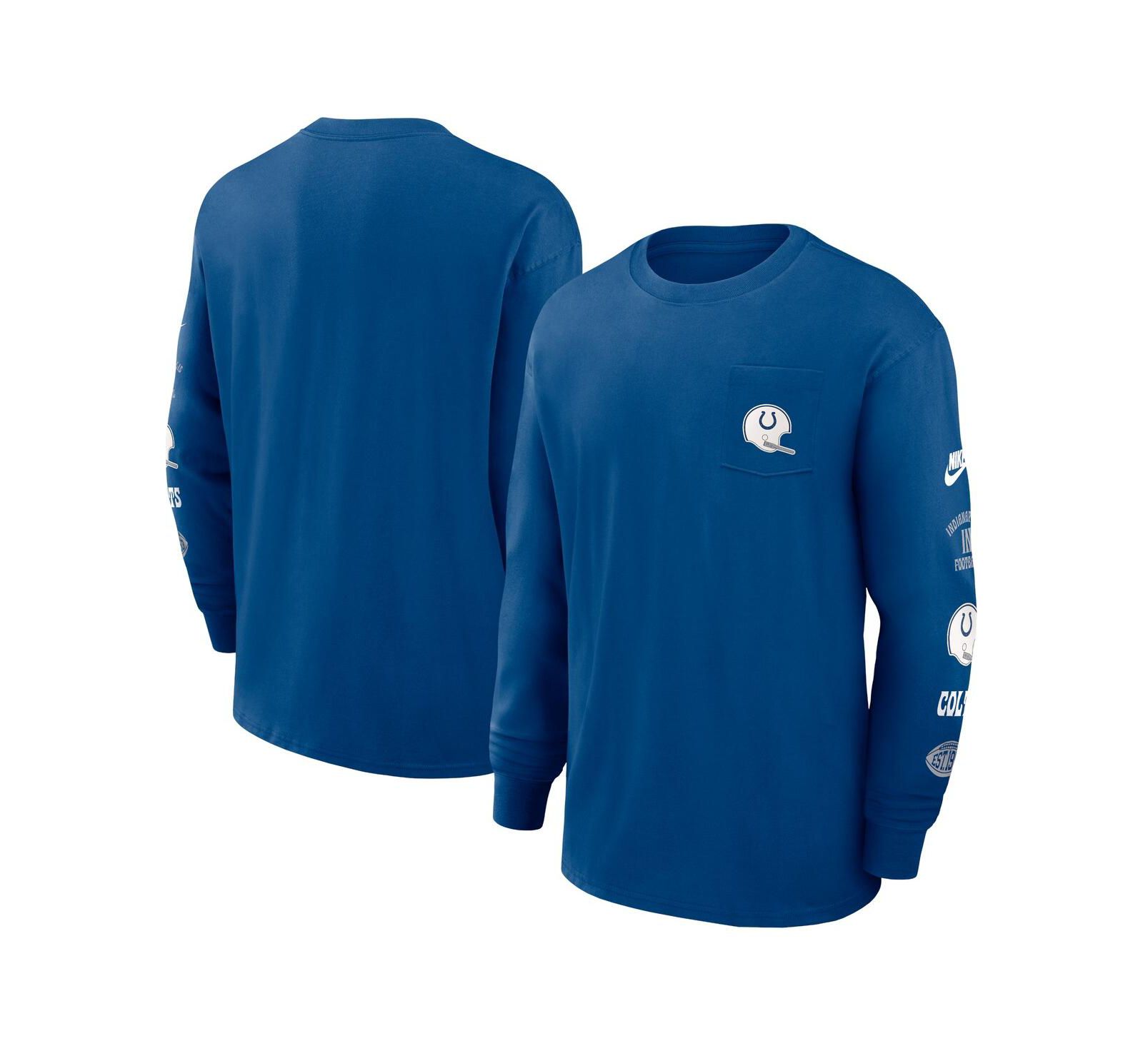 Nike Мужская футболка Indianapolis Colts Rewind Heavy Max 90 Pocket Long Sleeve