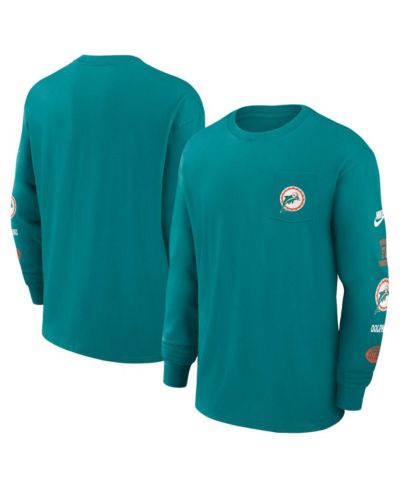 Nike Men's Aqua Miami Dolphins Rewind Heavy Max 90 Pocket Long Sleeve T-Shirt