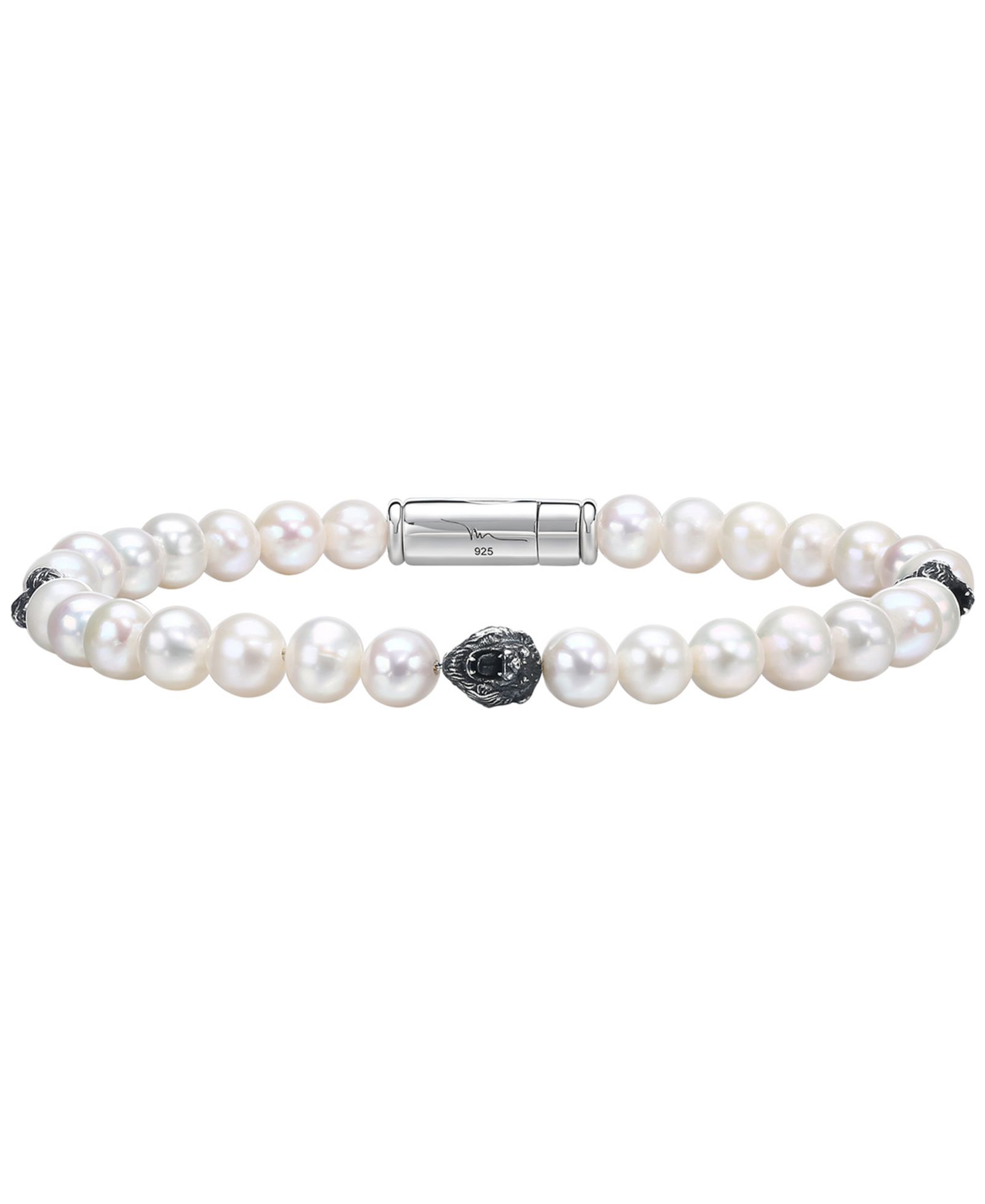 Мужской браслет Bulova Marc Anthony Freshwater Pearl & Lion Beaded Silver-Plate