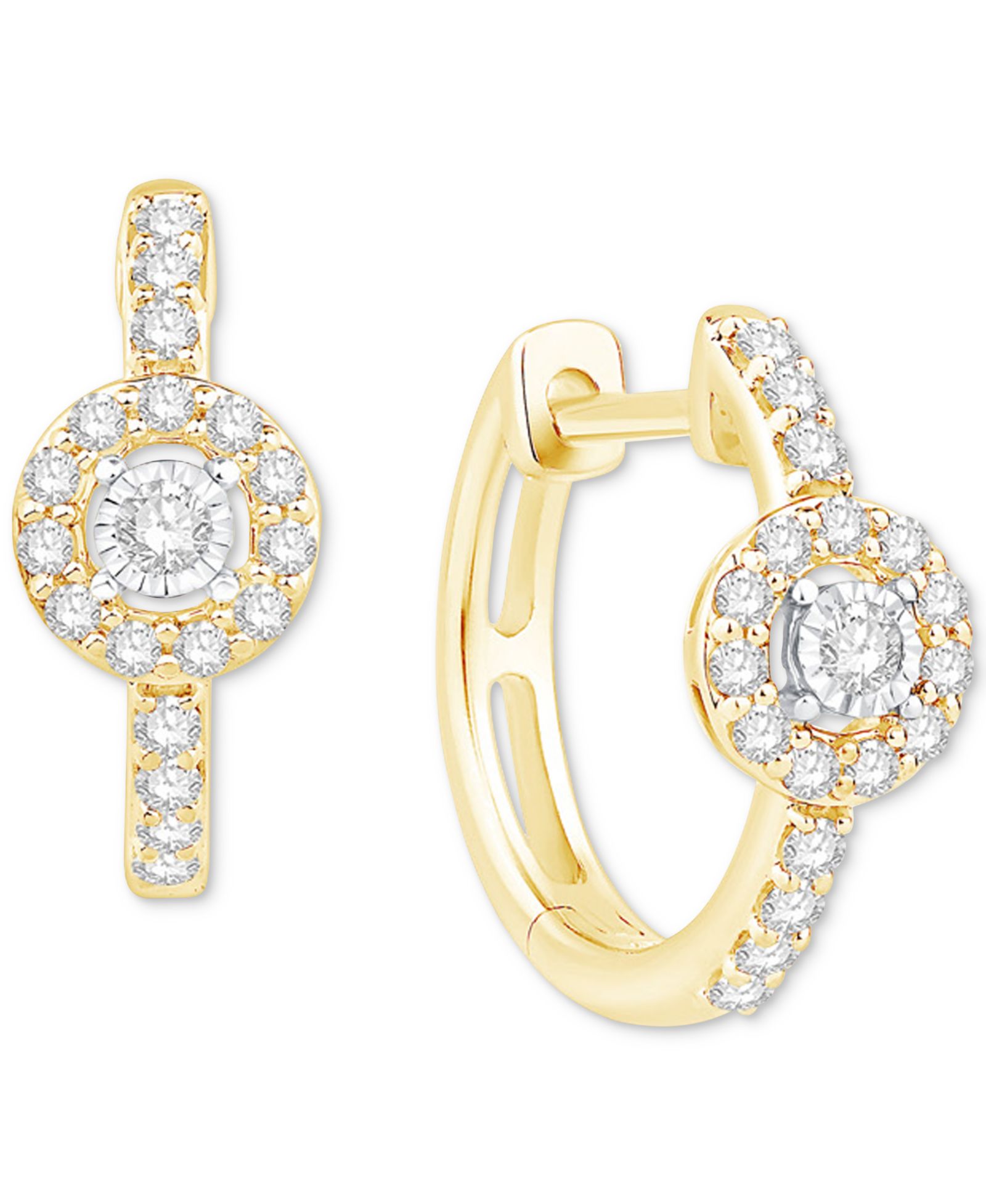 Серьги-кольца Diamond Halo в 10k Two-Tone Gold