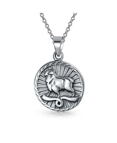 Bling Jewelry Astrology Zodiac Aries Sign Pendant Round Necklace .925 Sterling Silver