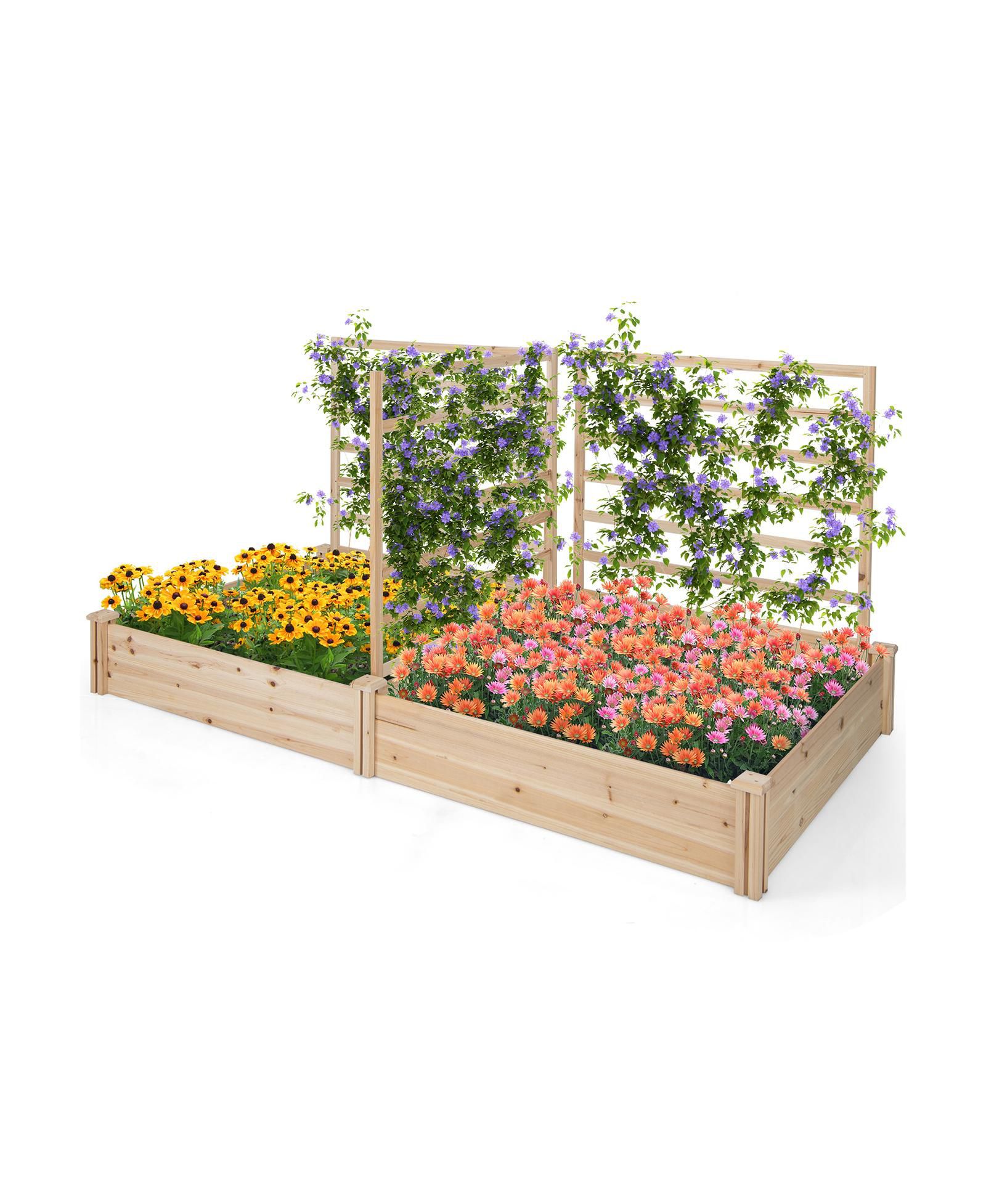 GIVIMO Raised Garden Bed with 2 Planter Boxes and 3 Trellis-Natural