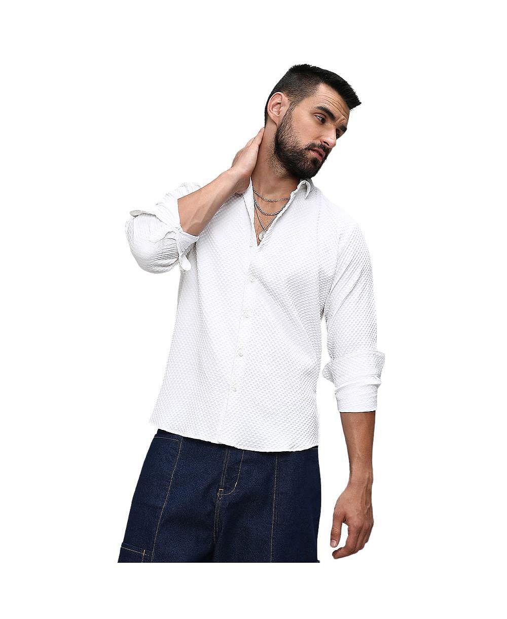 Мужская рубашка Campus Sutra Chalk White Embossed Micro Check