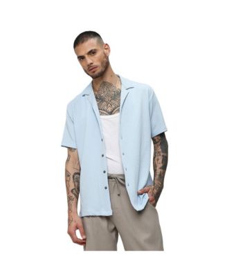 Cahoot Men's Campus Sutra Light Blue Self-Design Block Shirt