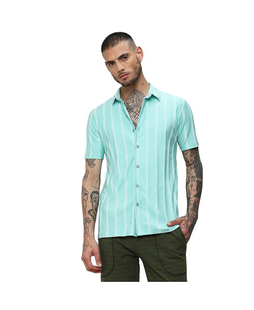 Мужская рубашка Campus Sutra Aqua Blue Unbalanced Striped