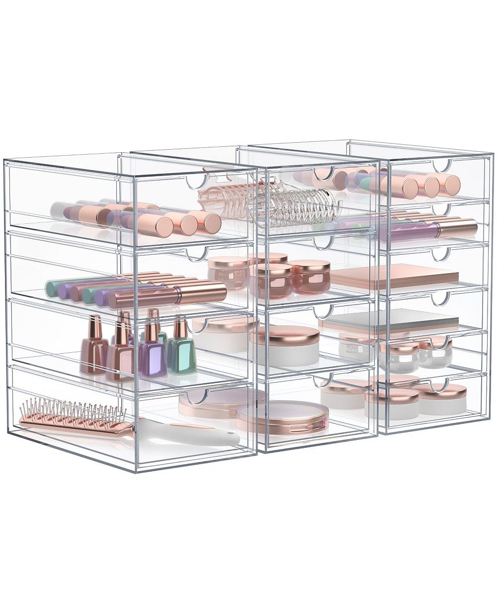 Sorbus 14 Drawers Acrylic Organizer for Makeup, Organization and Storage, Art Supplies, Jewelry, Stationary - 3 Pcs Clear Stackable Storage Drawers