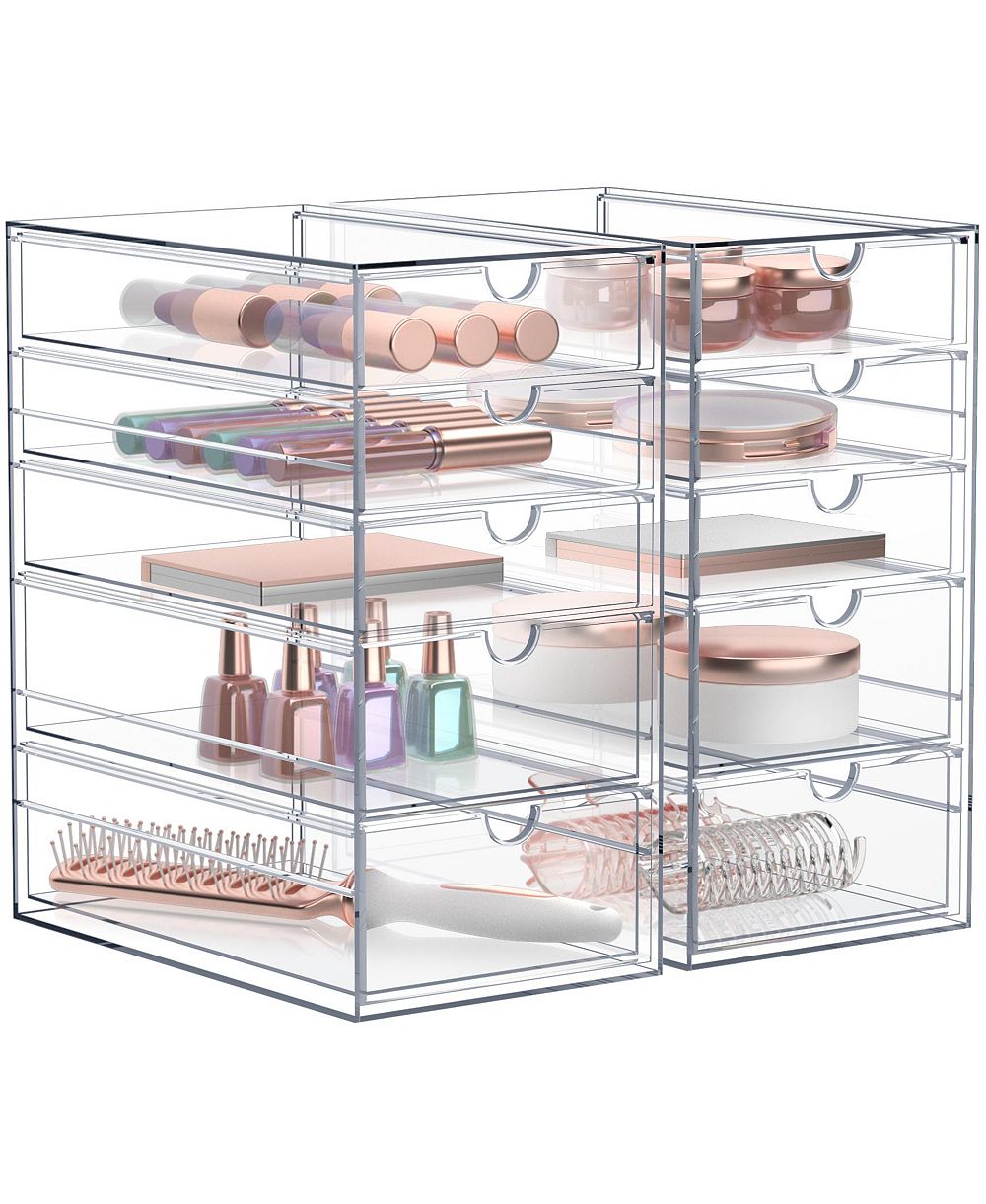Sorbus 10 Drawers Acrylic Organizer for Makeup, Organization and Storage, Art Supplies, Jewelry, Stationary - 2 Pcs Clear Stackable Storage Drawers
