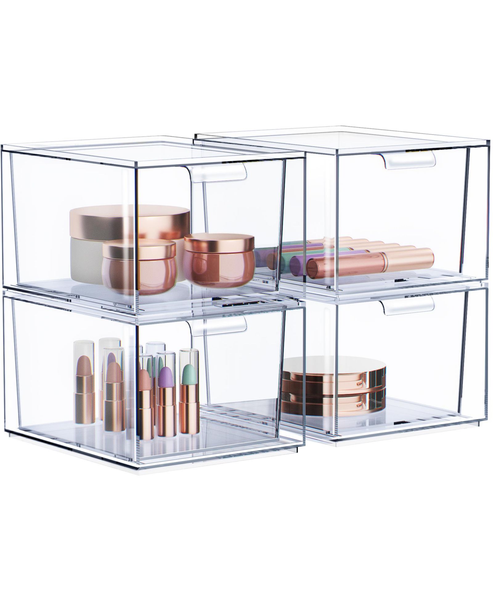 Sorbus 4 Pack Clear Stackable Acrylic Drawer Makeup Organizers - for Vanity, Bathroom, Under Sink, Cabinets, Jewelry, and More