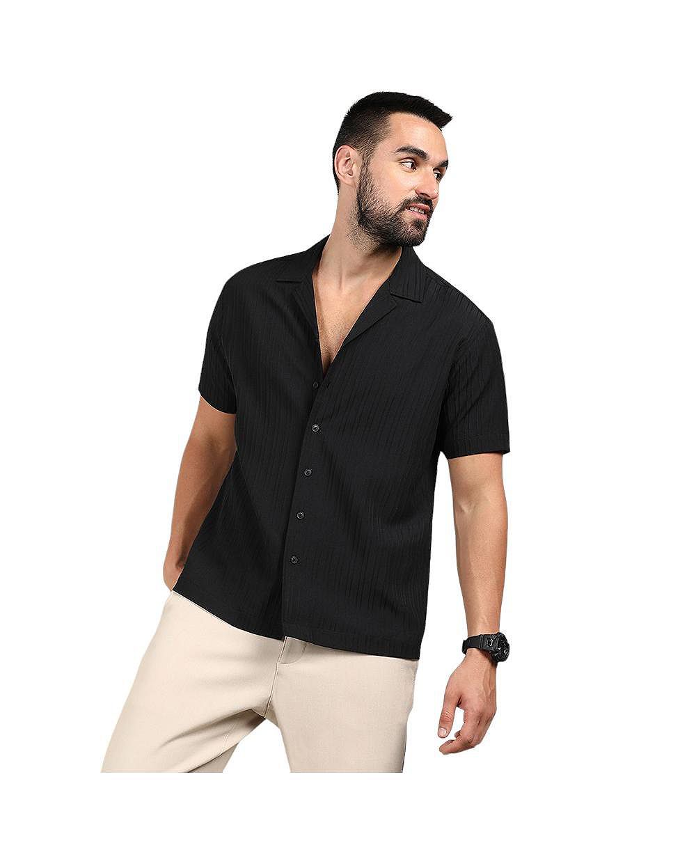 Мужская рубашка Campus Sutra Charcoal Black Self-Design Striped