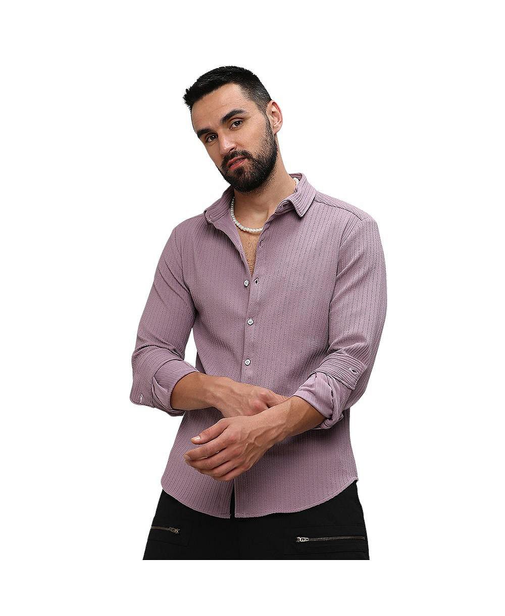 Campus Sutra Men's Lavender Stripe-Creased Shirt