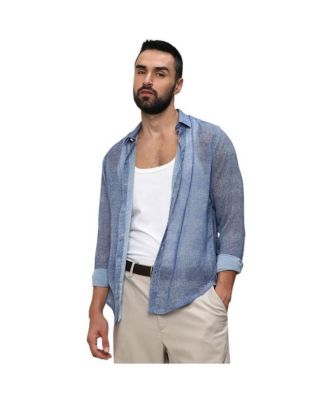 Cahoot Men's Campus Sutra Prussian Blue Gauzy Heathered Shirt