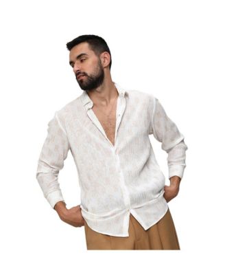 Campus Sutra Men's Chalk White Foil-Pleated Shirt