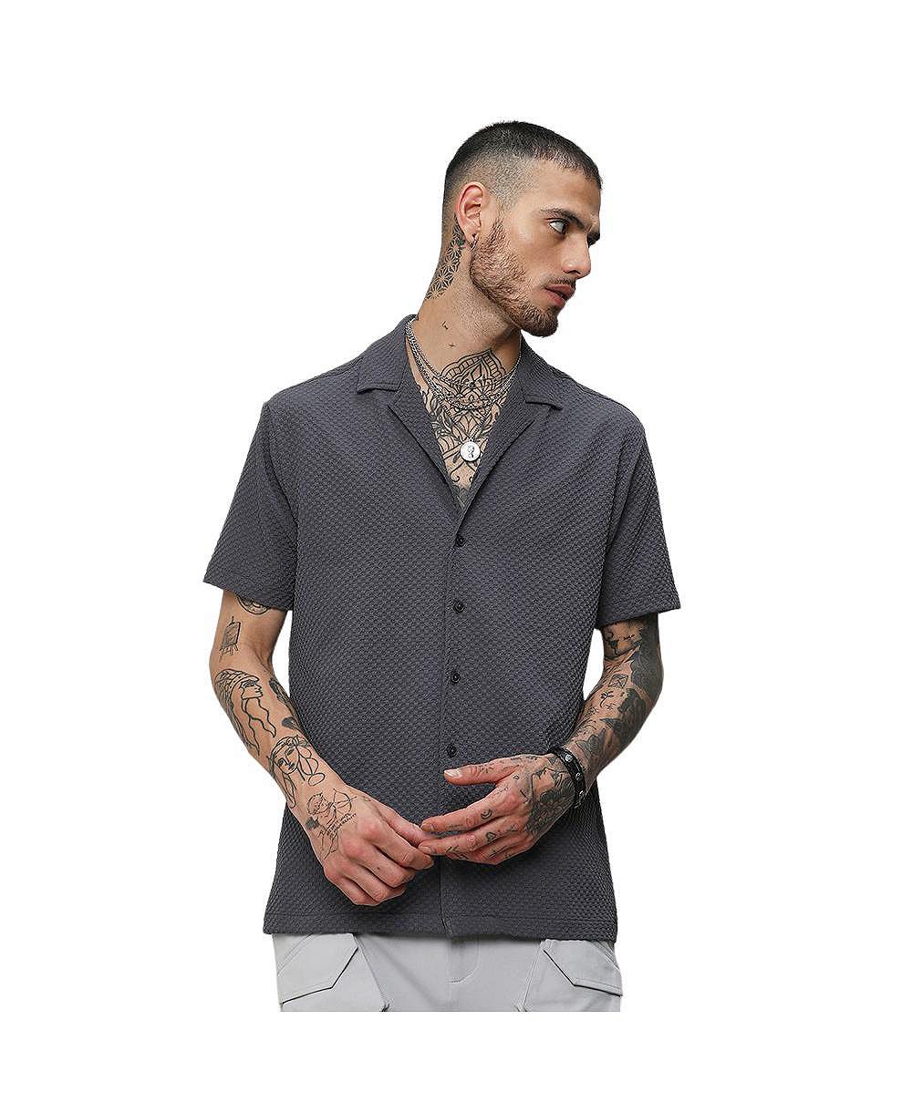 Мужская рубашка Campus Sutra Charcoal Grey Self-Design Block