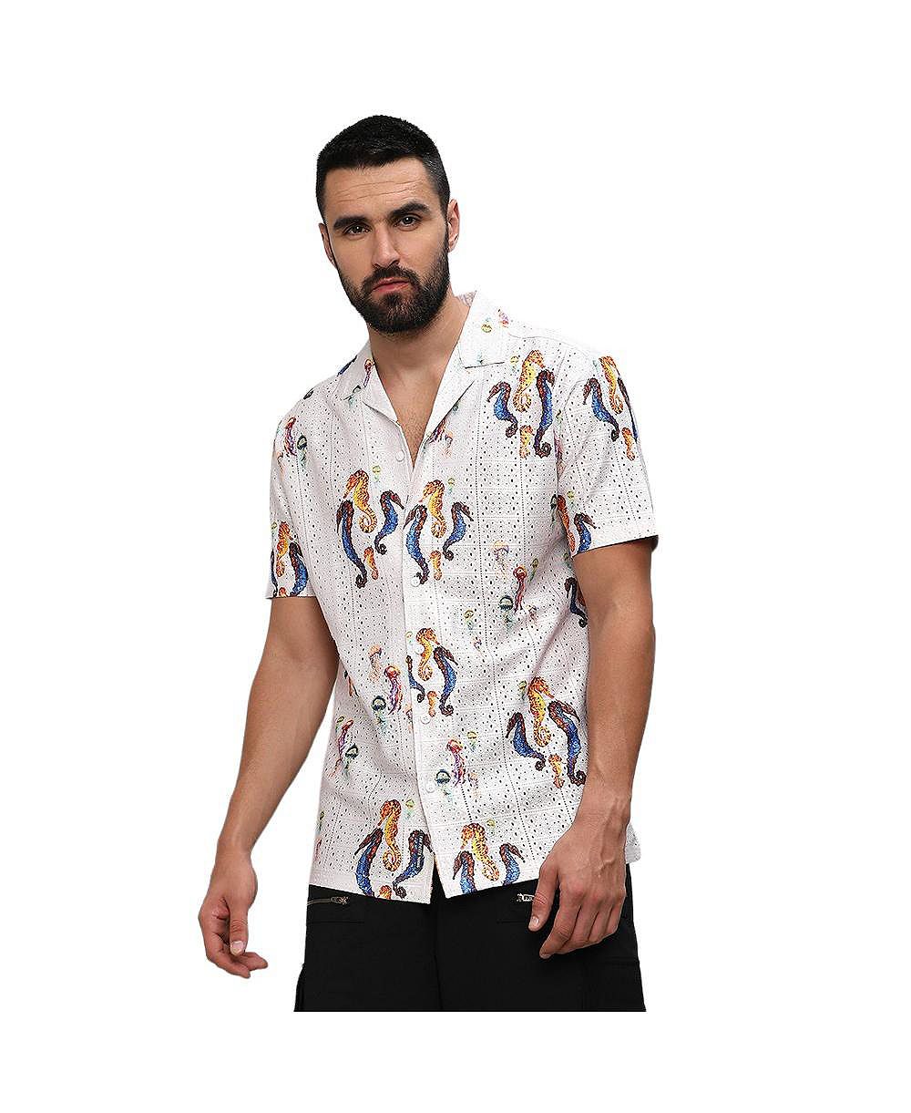 Cahoot Men's Campus Sutra Multicolour Mesh Seahorse Shirt