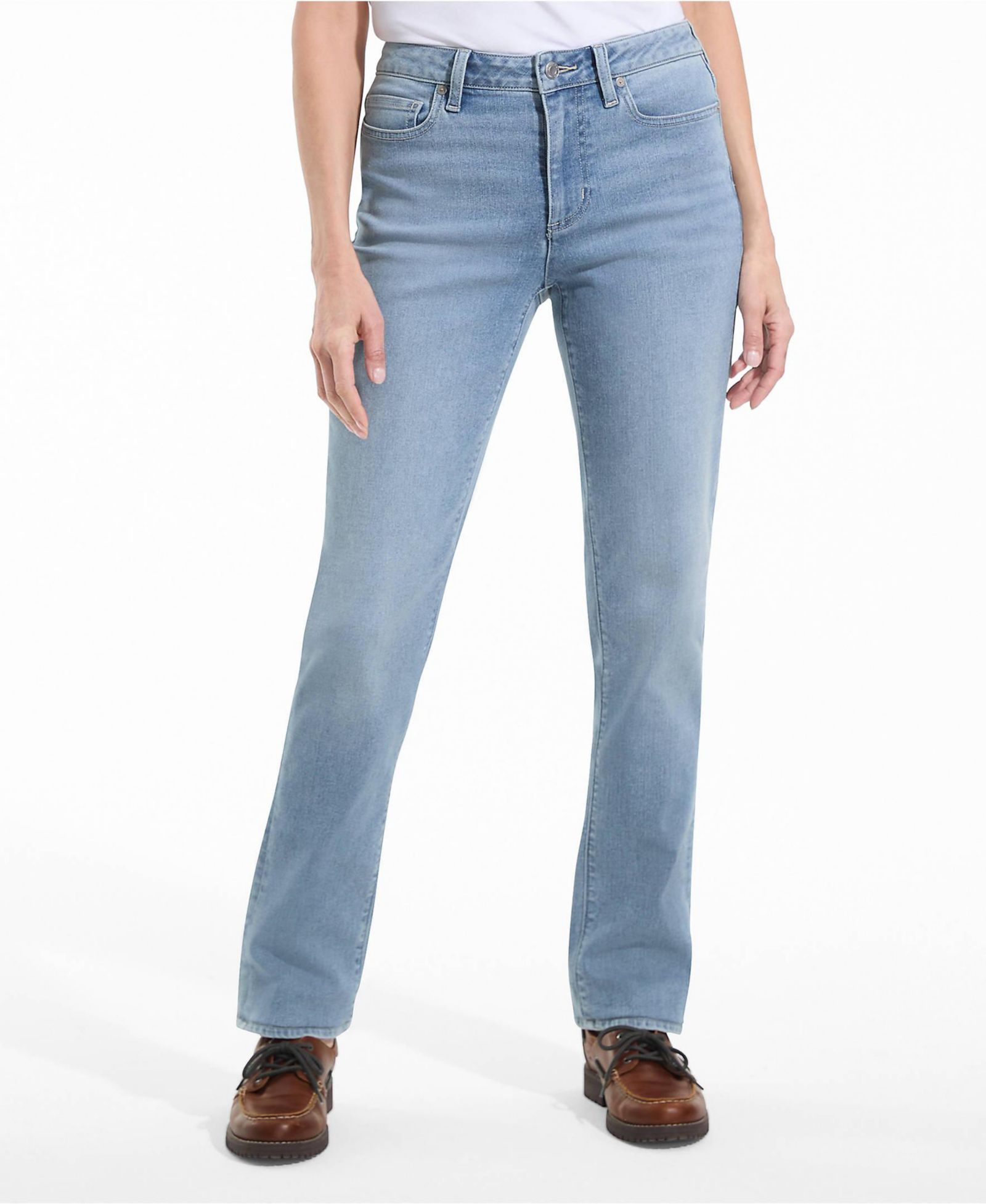 Lands' End Petite Mid Rise Straight Leg Blue Jeans