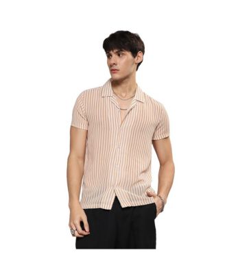 Мужская рубашка Campus Sutra White & Brown Unbalanced Striped Shirt