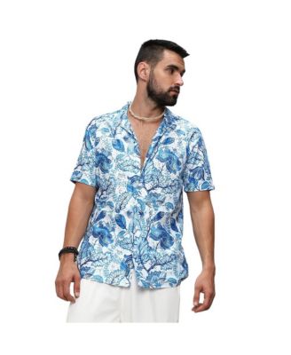Cahoot Men's Campus Sutra Chalk White:Indigo Blue Mesh Foliage Shirt
