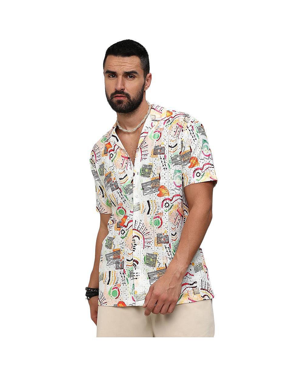 Cahoot Men's Campus Sutra Multicolour Mesh Graphic Shirt