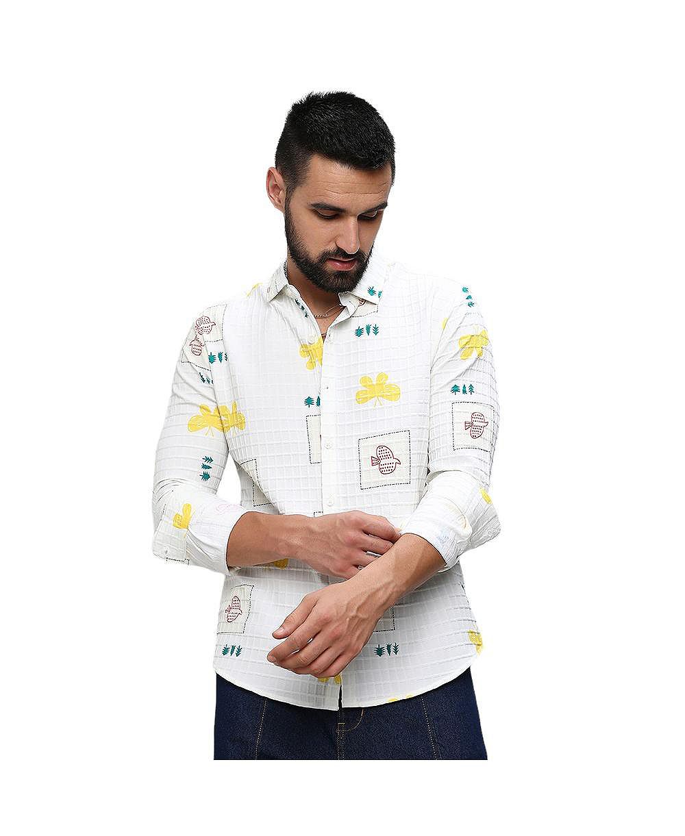 Campus Sutra Men's Chalk White Butterfly Pine Shirt