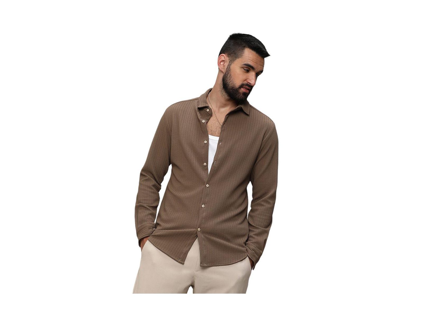 Мужская рубашка Campus Sutra Tan Brown Stripe-Creased