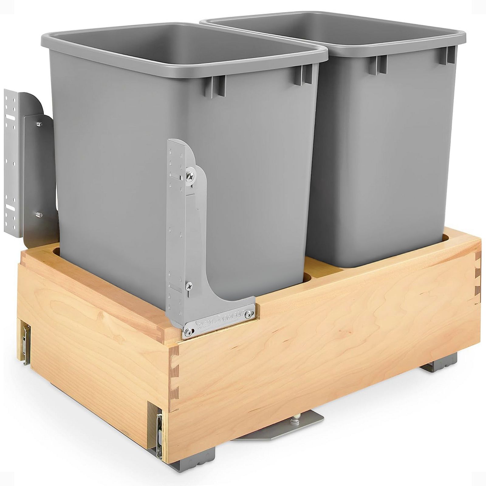 Rev-A-Shelf Double Pull Out Bottom Mount Trash Can 35 Qt, Gray, 4WCBM-18DM-2