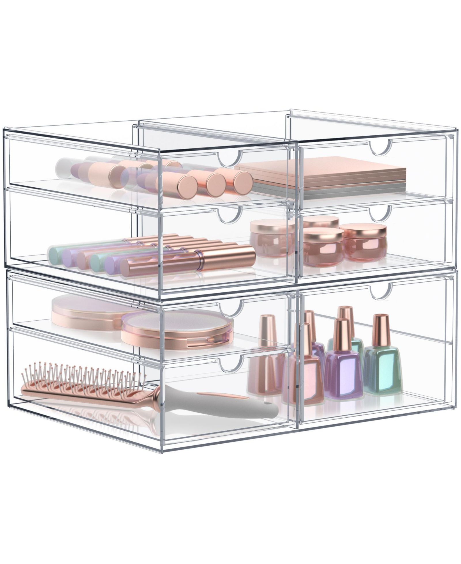 Sorbus 7 Drawers Acrylic Organizer for Makeup, Organization and Storage, Art Supplies, Jewelry, Stationary - 2 Pcs Clear Stackable Storage Drawers