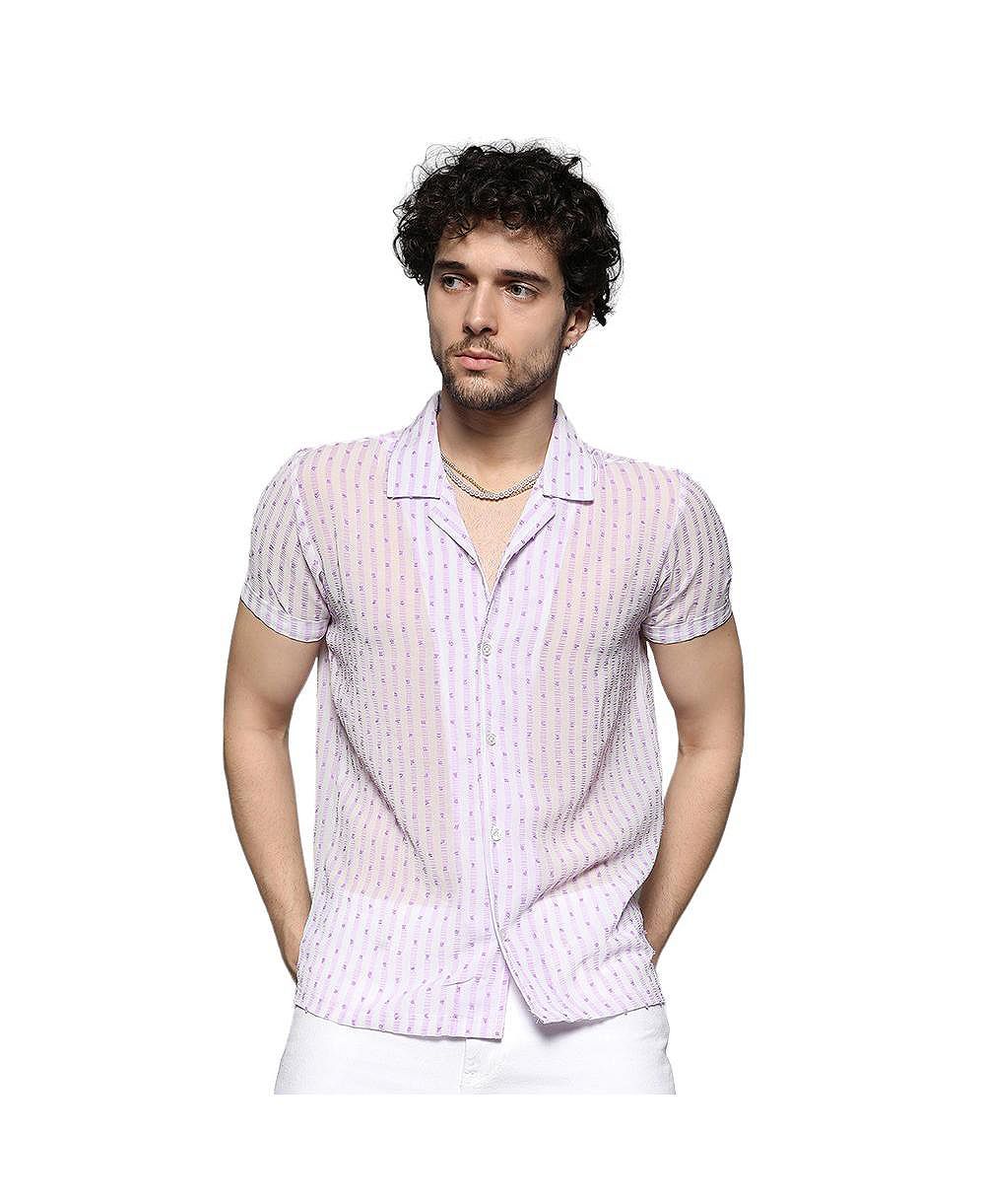 Campus Sutra Мужской White & Lavender Balanced Striped Shirt