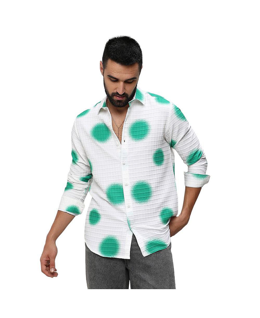 Мужская рубашка Campus Sutra Chalk White:Emerald Green Spraypaint Shirt