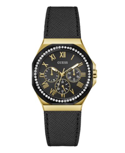 GUESS Women's Multi-Function Black Leather Watch 36mm