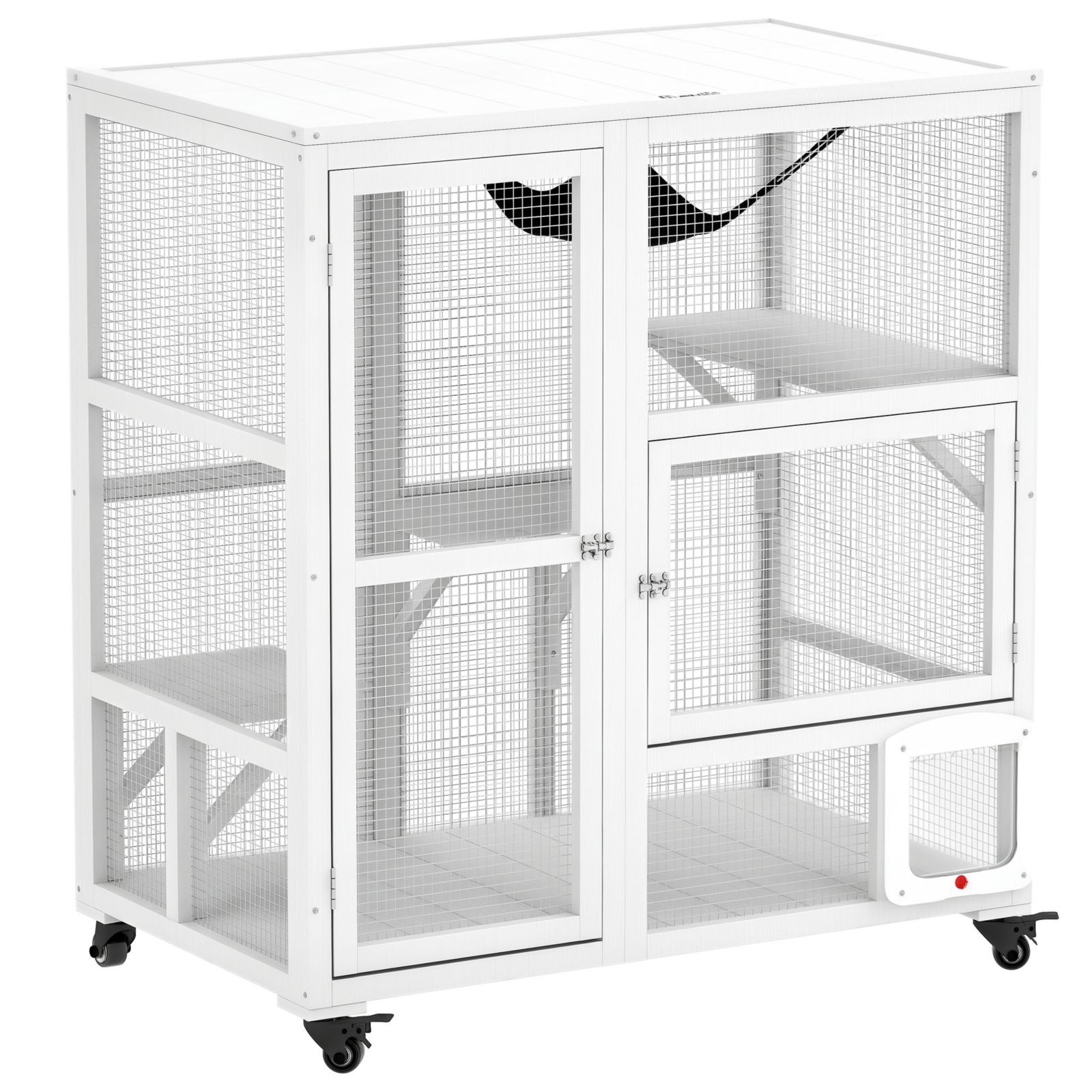 PawHut Indoor Cat Enclosure on Wheels, Cat House with Openable Top,