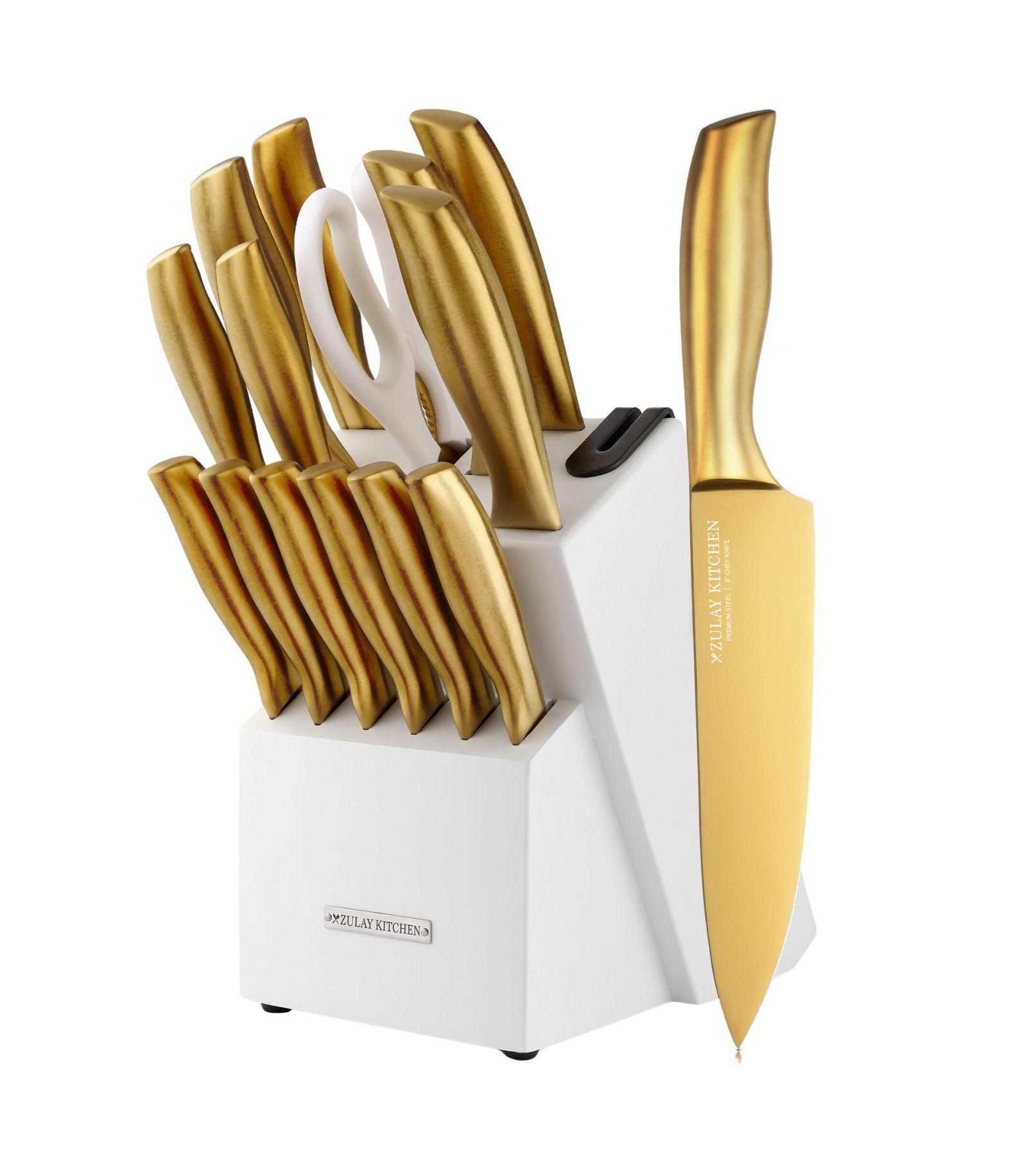 15 Piece Stainless Steel Knife Set with Block and Sharpener