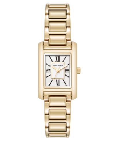 Anne Klein Women's Quartz Classic Rectangular Roman Numeral Gold-Tone Alloy Metal Watch, 20mm