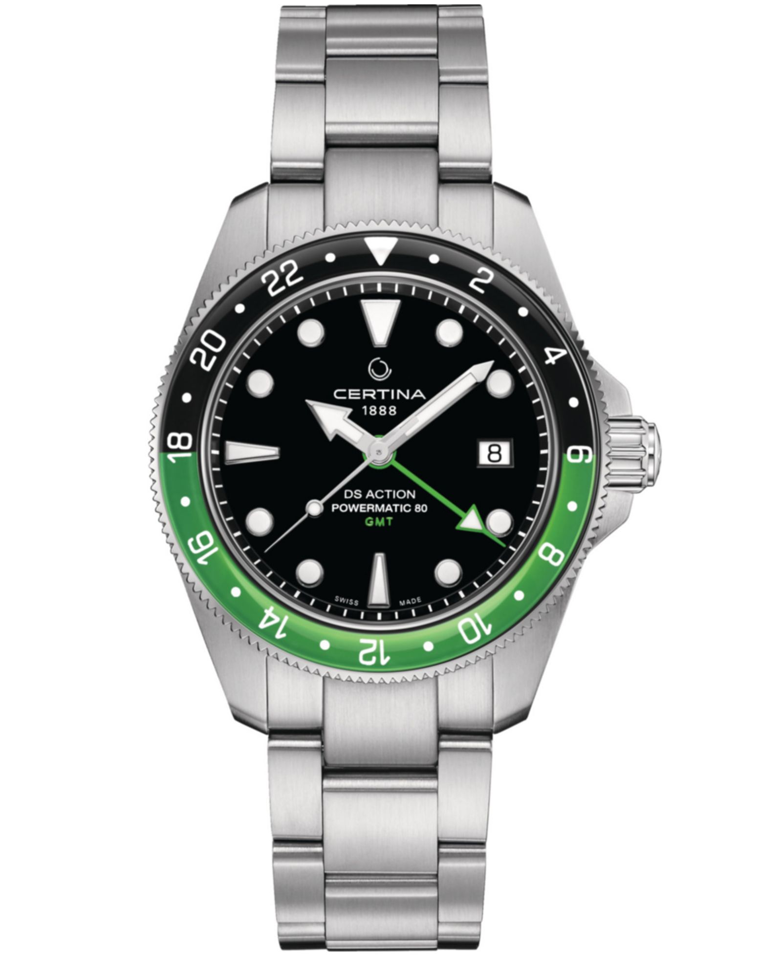 Certina Men's Swiss Automatic DS Action GMT Powermatic 80 Stainless Steel Bracelet Watch 41mm
