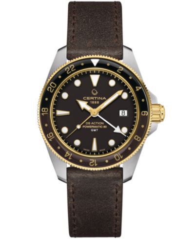 Мужские часы Certina Swiss Automatic DS Action GMT Powermatic 80, коричневый кожаный ремешок, 41mm