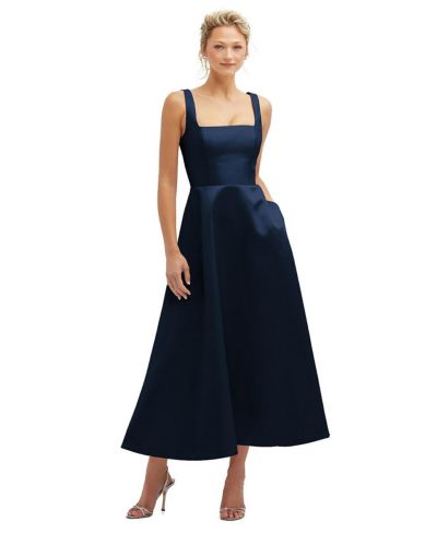 Dessy Collection Женское атласное миди-платье с квадратным вырезом и юбкой в пол