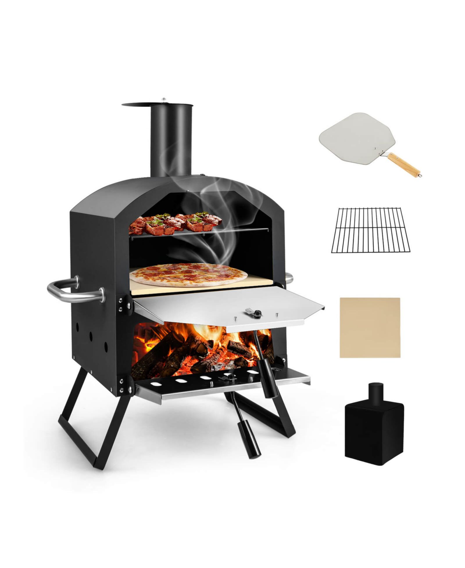 SUGIFT Outdoor Pizza Oven with Anti-scalding Handles and Foldable Legs