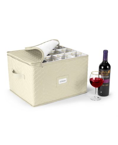 Sorbus Quilted Glassware Storage Case with Dividers - Holds 12 - Great for Protecting Wine Glasses, Champagne Flutes, Goblets, and more (Beige)