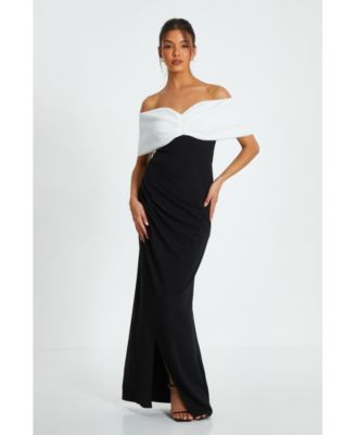 Женское платье QUIZ Scuba Crepe Bardot Ruched Maxi