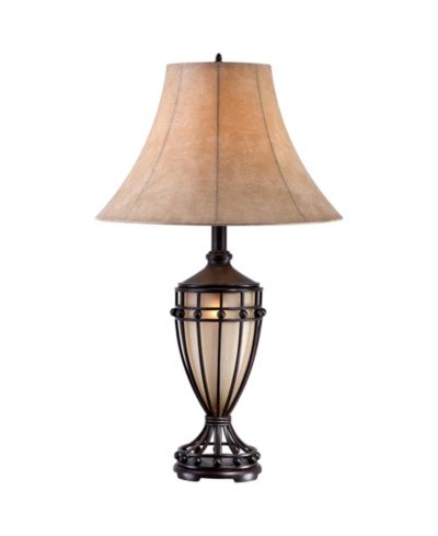 Franklin Iron Works Cardiff Rustic Table Lamp 33" Tall Brushed Iron with Table Top Dimmer Nightlight   Fabric Shade for Bedroom Living Room Office