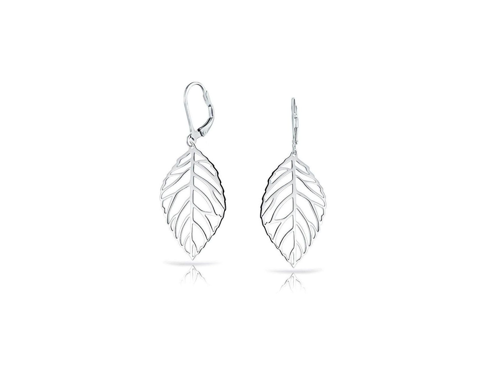 Серьги Bling Jewelry Tribal Nature Style Lightweight Open Leaf Feather Drop Dangle Lever back Sterling Silver