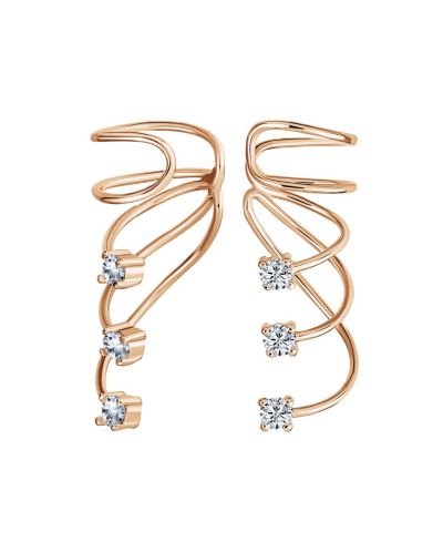 Серьги-каффы Bling Jewelry Spiral CZ Curved Wire Crawlers Rose Gold Silver