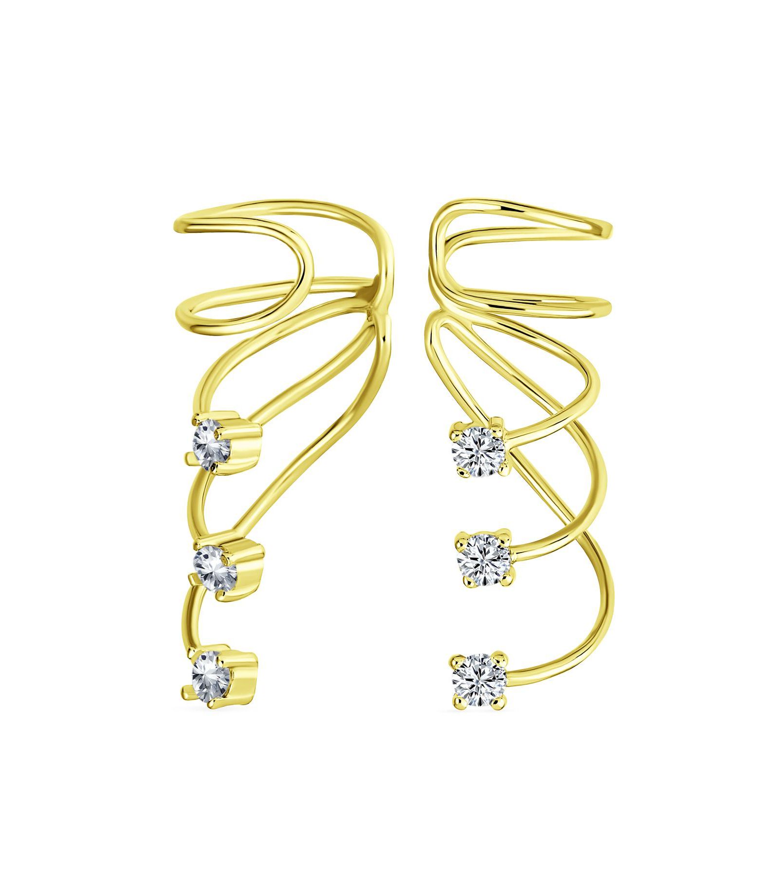 Серьги-каффы Bling Jewelry Spiral CZ Curved Wire Crawlers Rose Gold Silver