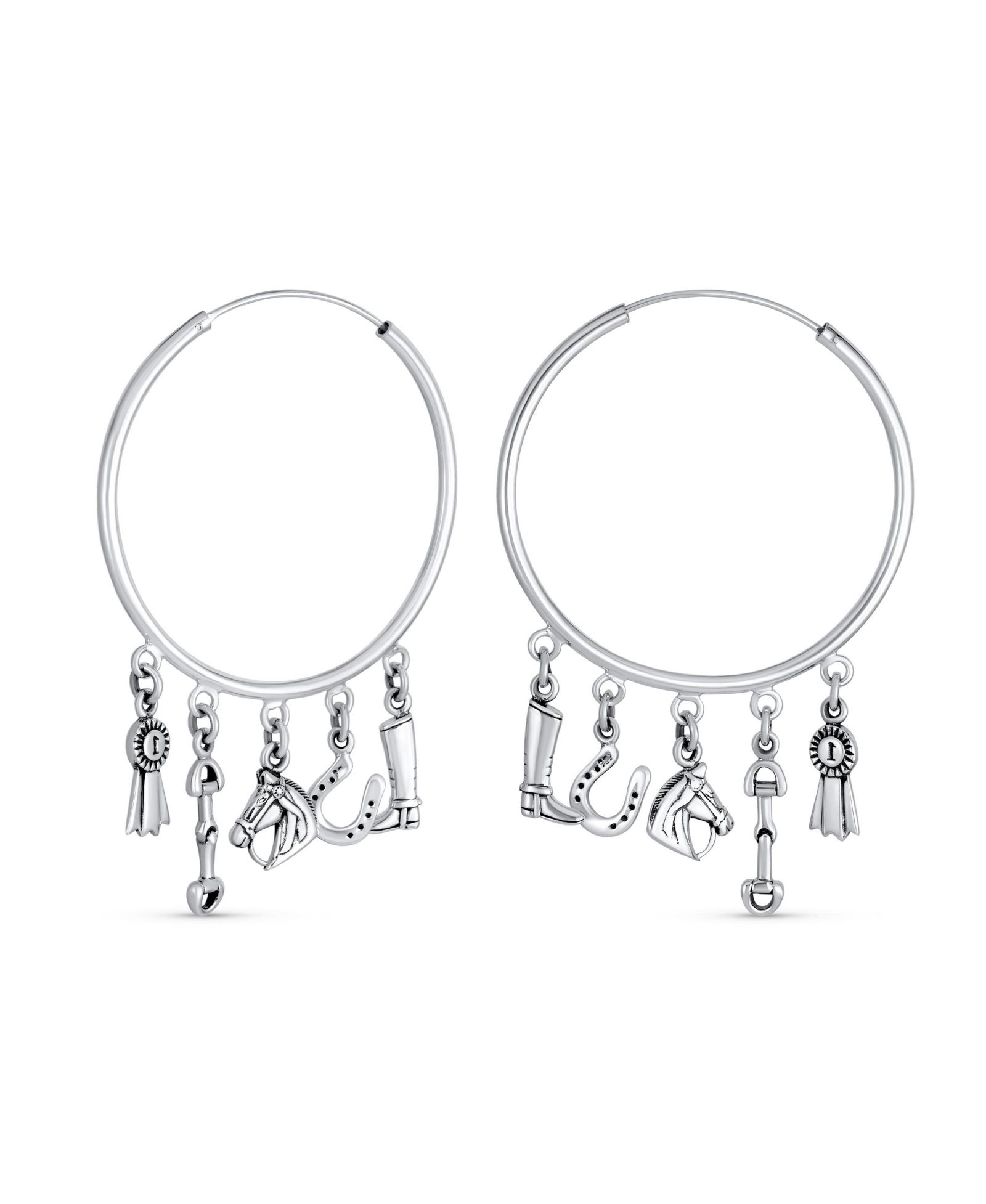 Серьги-кольца Bling Jewelry с подвесками в виде лошадей для любителей животных, стерлинговое серебро, 2,5"