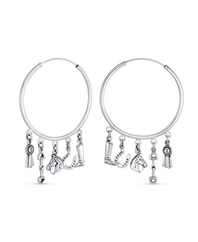 Серьги-кольца Bling Jewelry с подвесками в виде лошадей для любителей животных, стерлинговое серебро, 2,5"