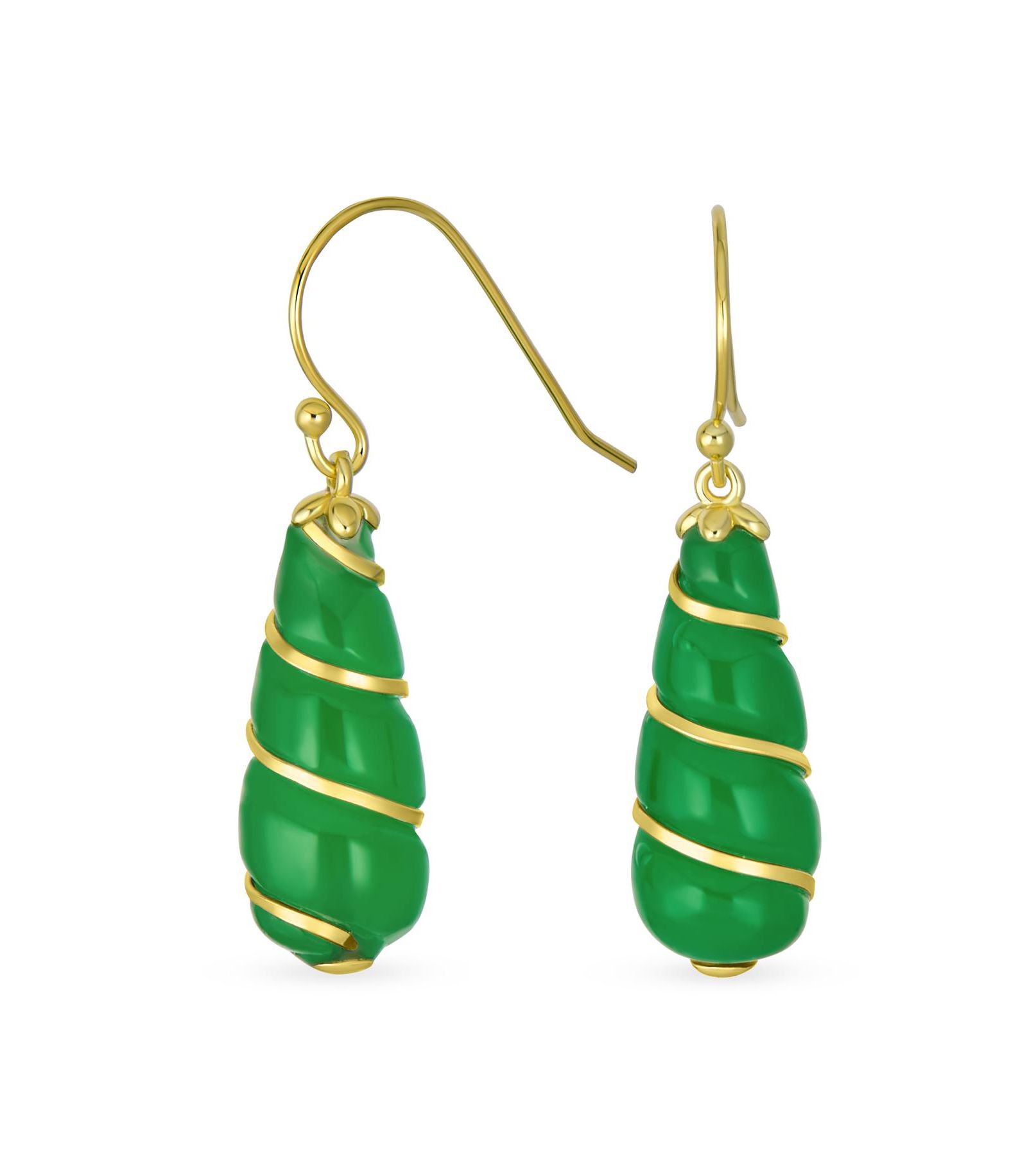 Bling Jewelry Серьги Green Jade Teardrop Twisting Swirl Dangle Gold Sterling Silver